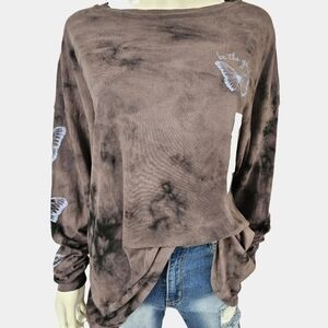 Wild Fable Long Sleeve Crew Neck Graphics Tie Dye Oversized Tee Size M NWT